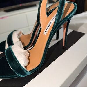 Aquazzura Green Velvet Strappy Heels